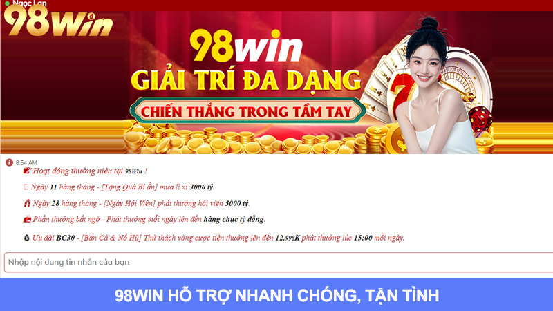 Chính sách chăm sóc khách hàng 98win tốt