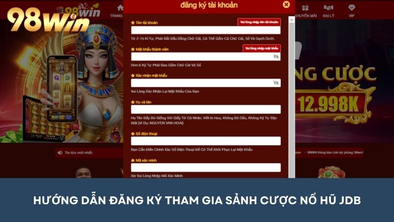 Tạo tài khoản thành viên tại nhà cái 98win